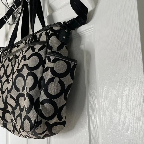 Coach Signature Logo Print Canvas with Leather Trim Diaper Bag